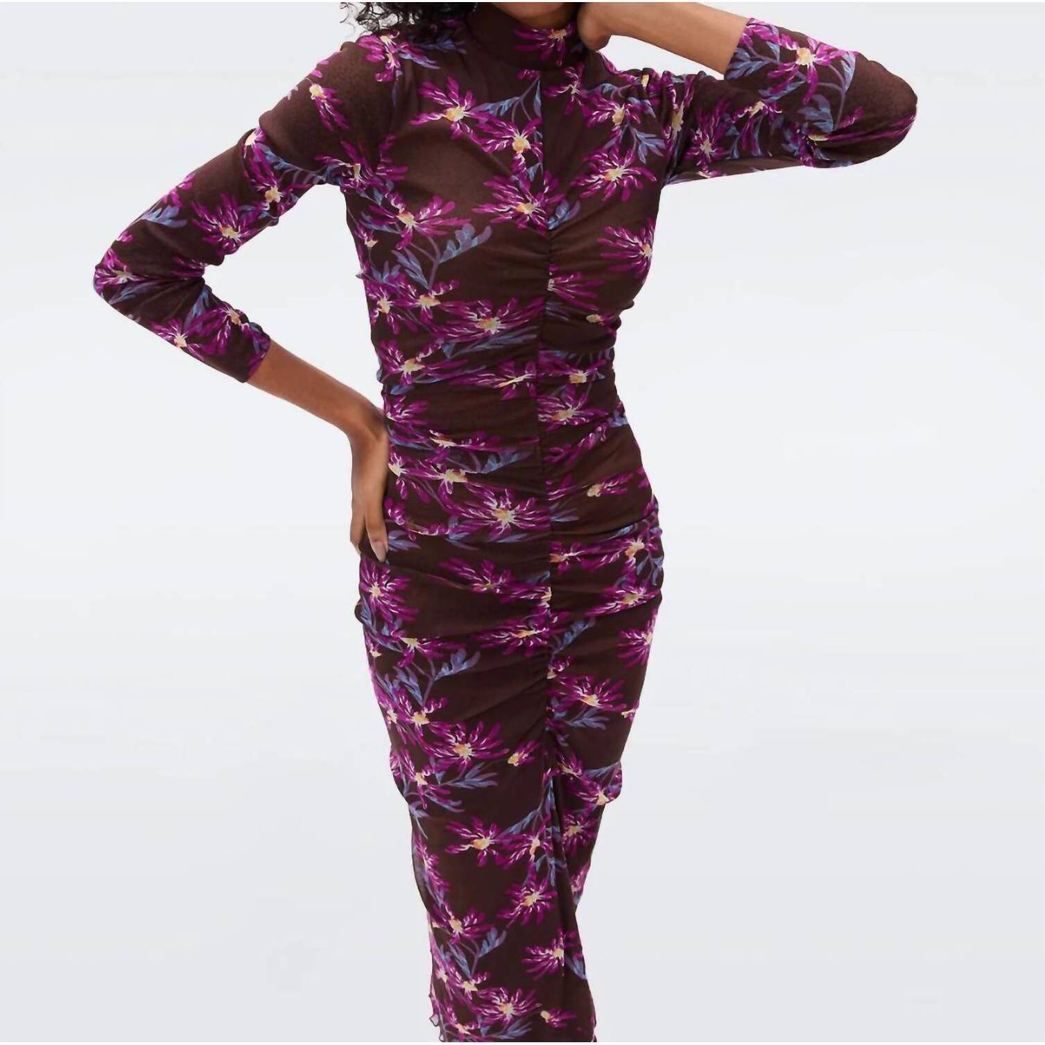 New Diane Von Furstenberg Verina Reversible Mesh Dress In Paris Floral Purple An